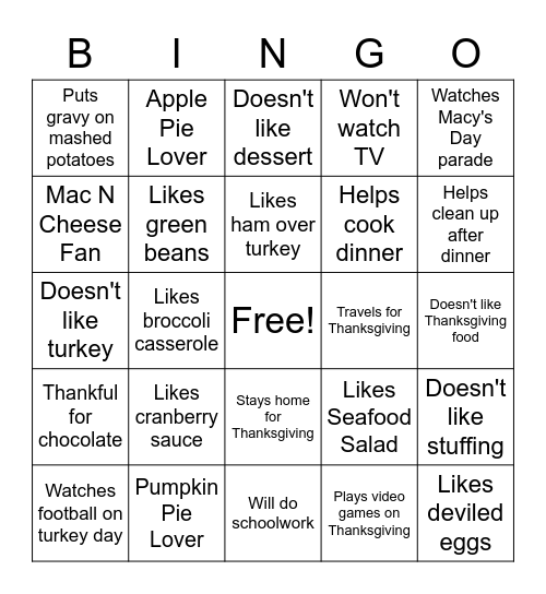 Thanksgiving Stuff(ing)! Bingo Card