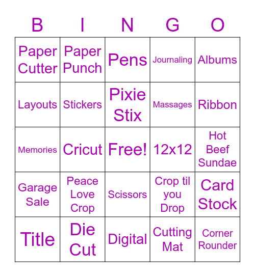 Crop for the Cure BINGO Card