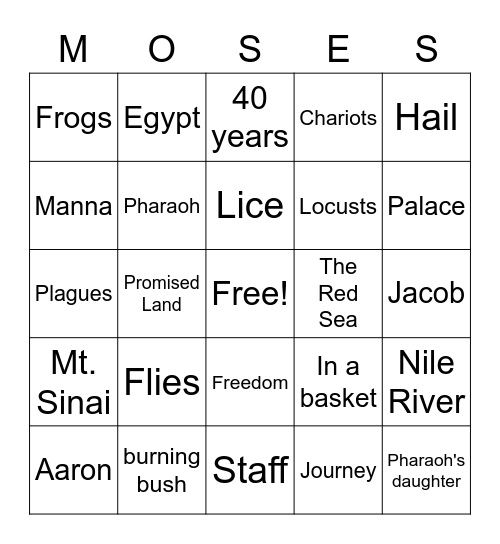 MOSES BINGO! Bingo Card