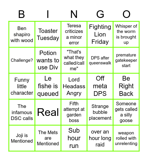 Hammers Shrine Raids! Bingo Card