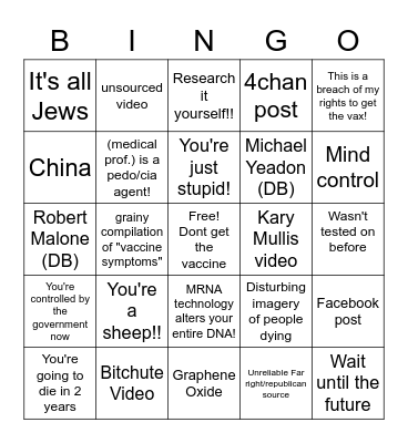 Anti Vaccine Bingo Card