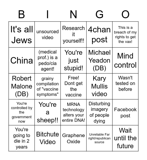 Anti Vaccine Bingo Card