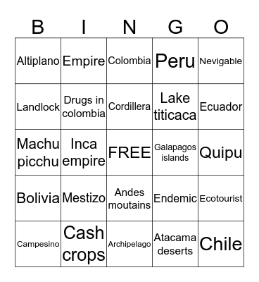 Social studies Bingo Card