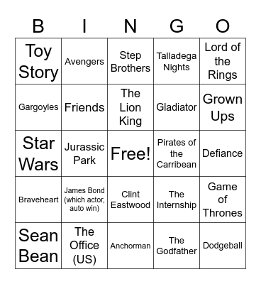 Movie Bingo Card