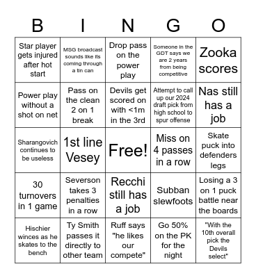 Devils Bingo Card