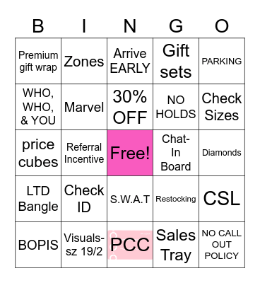 Pandora HOLIDAY Meeting 2022 Bingo Card