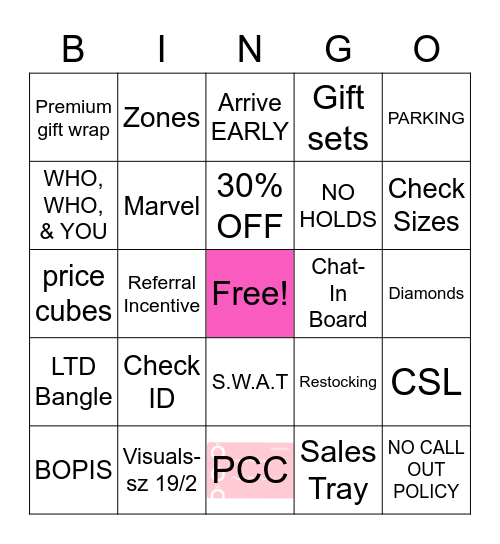 Pandora HOLIDAY Meeting 2022 Bingo Card