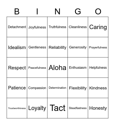 Virtues Bingo2 Bingo Card