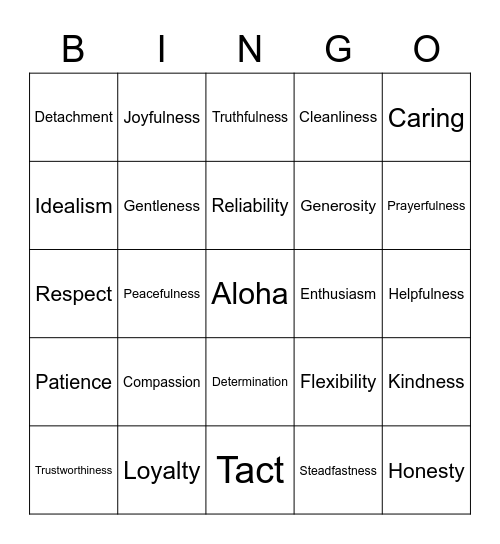 Virtues Bingo2 Bingo Card