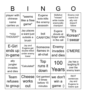 Solo-bolo Bingo Card