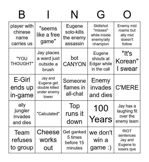 Solo-bolo Bingo Card