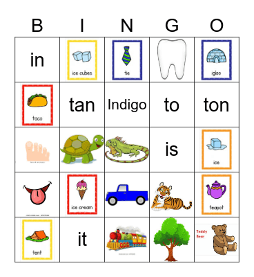 Letters T t and I i Bingo Card