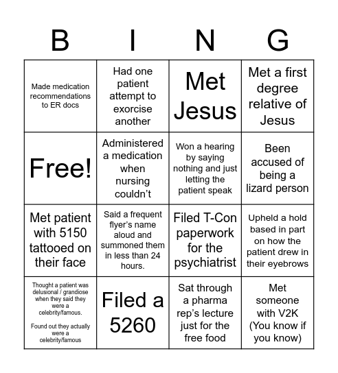Inpatient SW Bingo Card