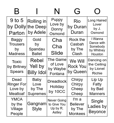 Cheesy Musical Bingo!! Bingo Card