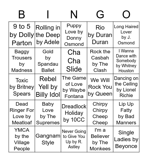 Cheesy Musical Bingo!! Bingo Card