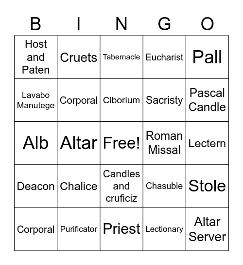 Mass Objects Bingo Card