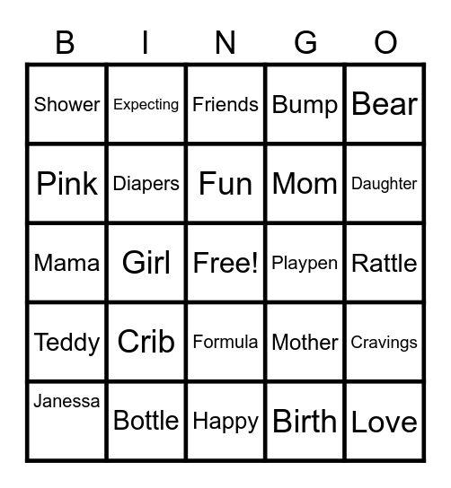 JANESSA'S BABYGIRL BINGO Card