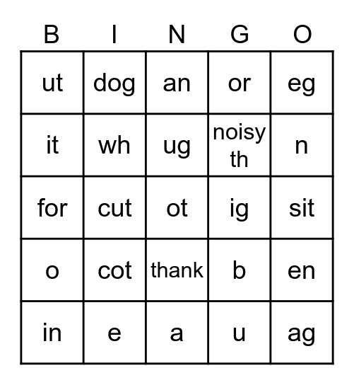 Say the sound and a word Bingo Card