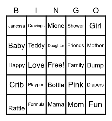 JANESSAS BABYGIRL BINGO Card