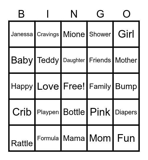 JANESSAS BABYGIRL BINGO Card