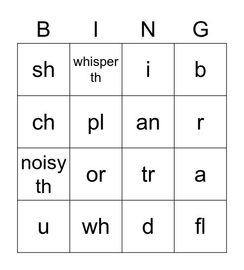 Say the sound and a word Bingo Card