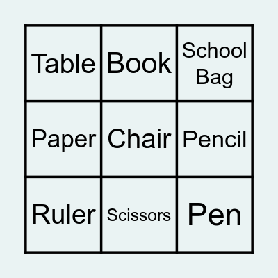 Classroom Objects Bingo Card
