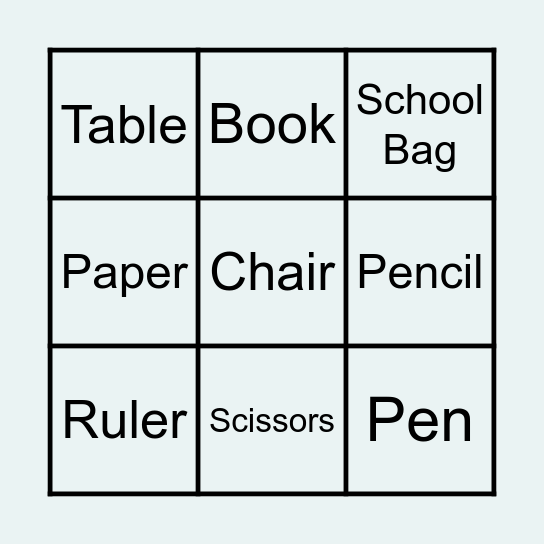 Classroom Objects Bingo Card