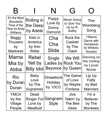 Cheesy Musical Bingo!! Bingo Card