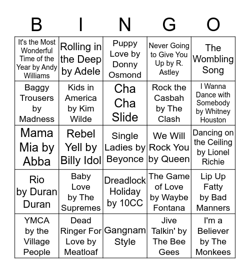 Cheesy Musical Bingo!! Bingo Card