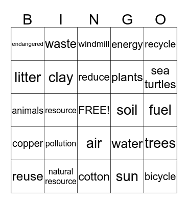Natural Resources Bingo Card