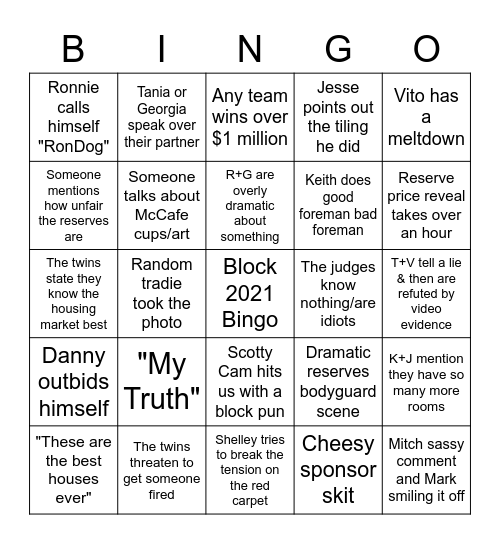 Block Auctions 2021 Bingo Card