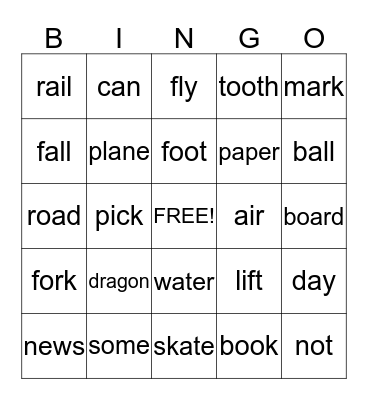 Compound Words Bingo Card