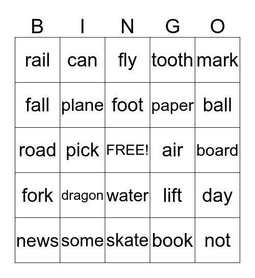 Compound Words Bingo Card