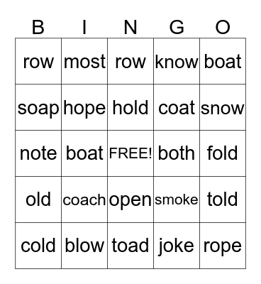 Long /o/ words Bingo Card