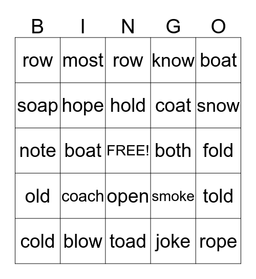 Long /o/ words Bingo Card