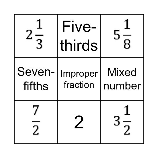 Fractions Bingo Card