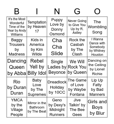Cheesy Musical Bingo!! Bingo Card