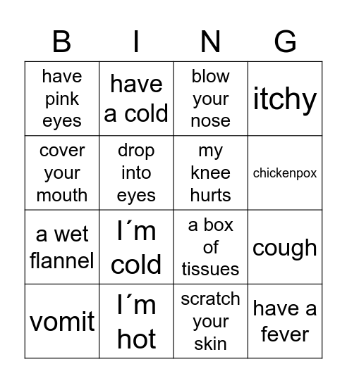 HEALTH AND ILLNESSES Bingo Card