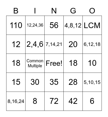 LCM Bingo Card