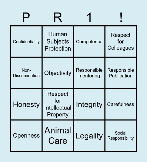 Research Ethics Bingo Card