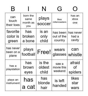 Icebreaker Bingo Card