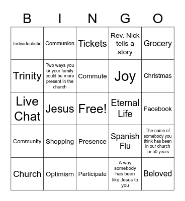 November 7, 2021 - Sermon Bingo Card