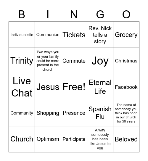 November 7, 2021 - Sermon Bingo Card