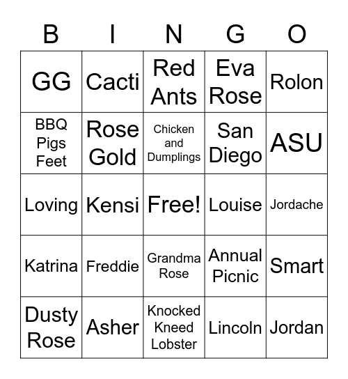 All About Those Rose's Bingo Card
