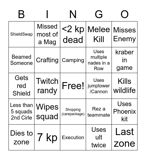 Apex randy Bingo Card