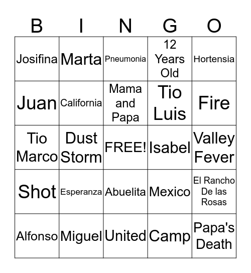 Esperanza's BINGO Bord Bingo Card