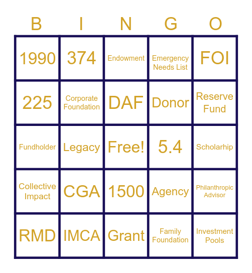 CFTB Philanthropy Bingo Card
