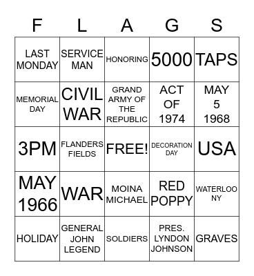 MEMORIAL DAY BINGO Card