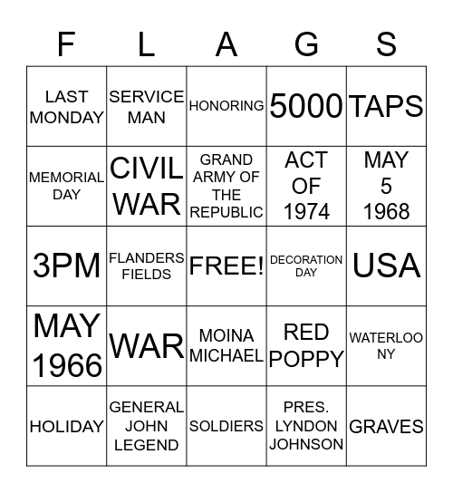 MEMORIAL DAY BINGO Card