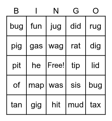 a,i,u Bingo Card